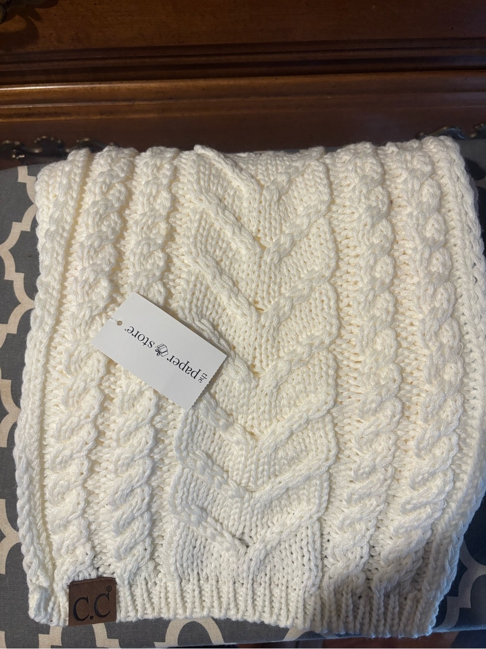 C.C Cream Cable Knit Scarf with Braided Pattern